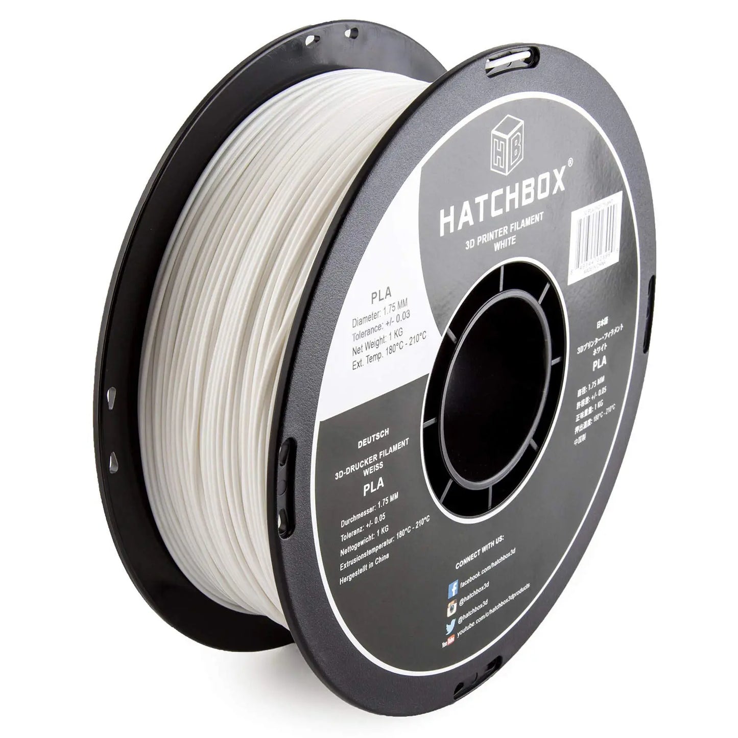 Hatchbox PLA Filament – White – 1.75mm, 1kg