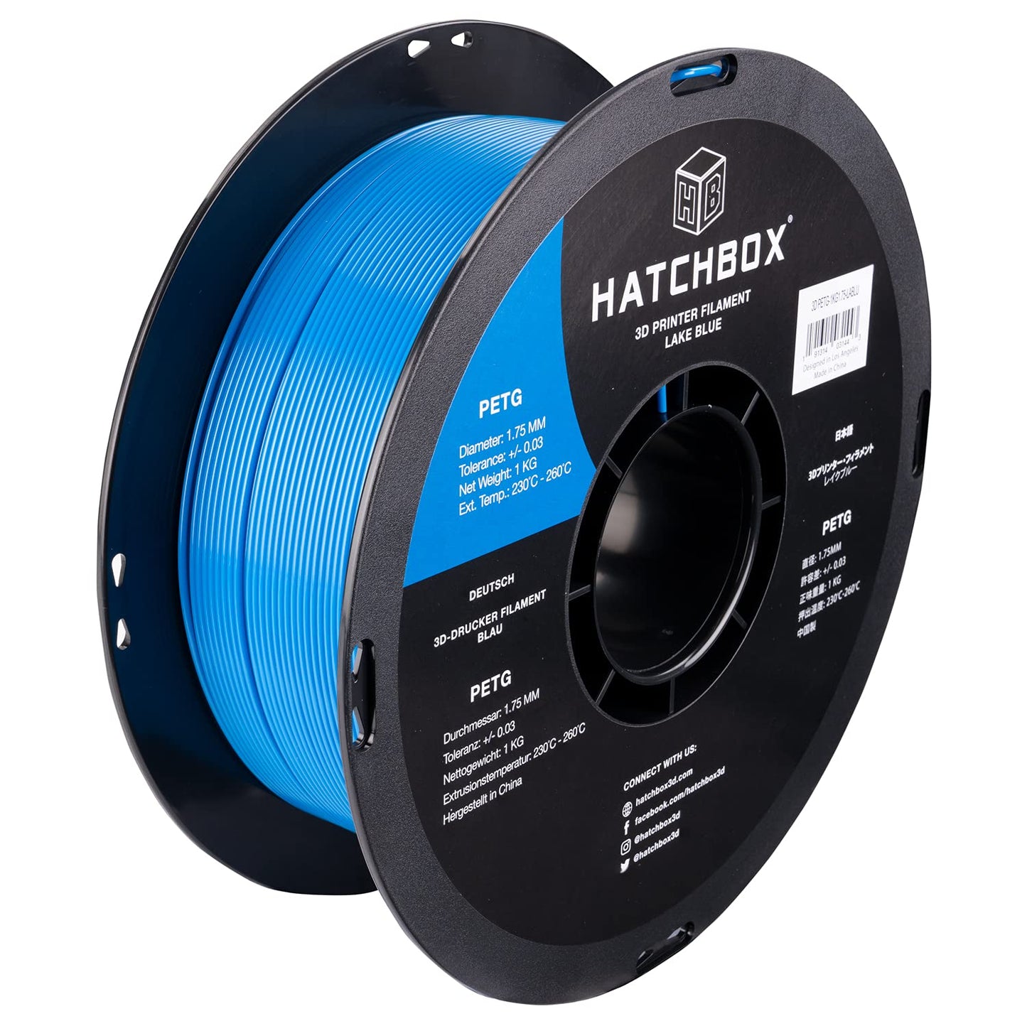 Hatchbox PETG 3D Printer Filament - 1.75mm, 1kg - Lake Blue
