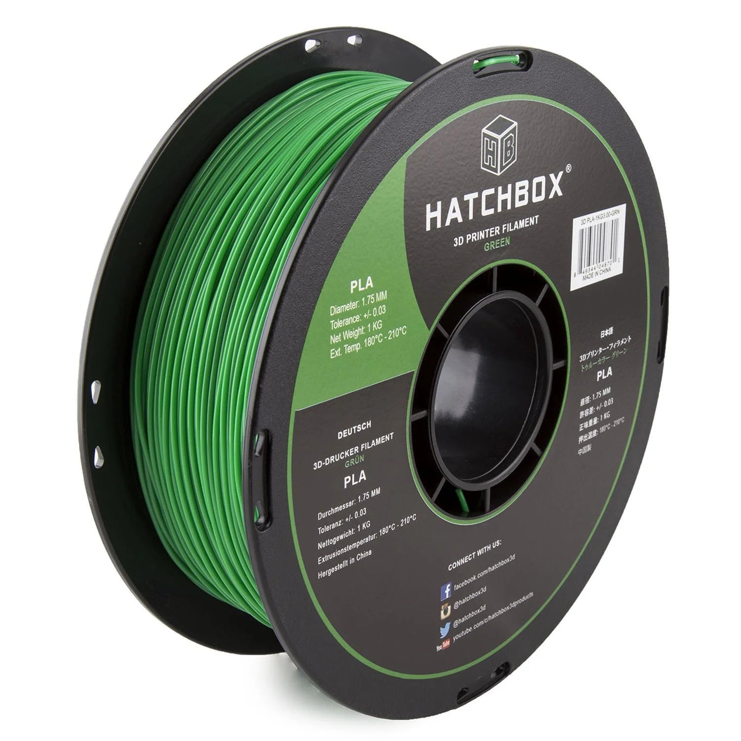 Hatchbox PLA Filament β Green β 1.75mm, 1kg