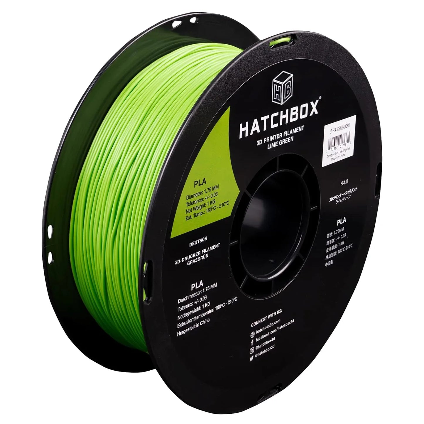 Hatchbox PLA Filament β Lime Green β 1.75mm, 1kg