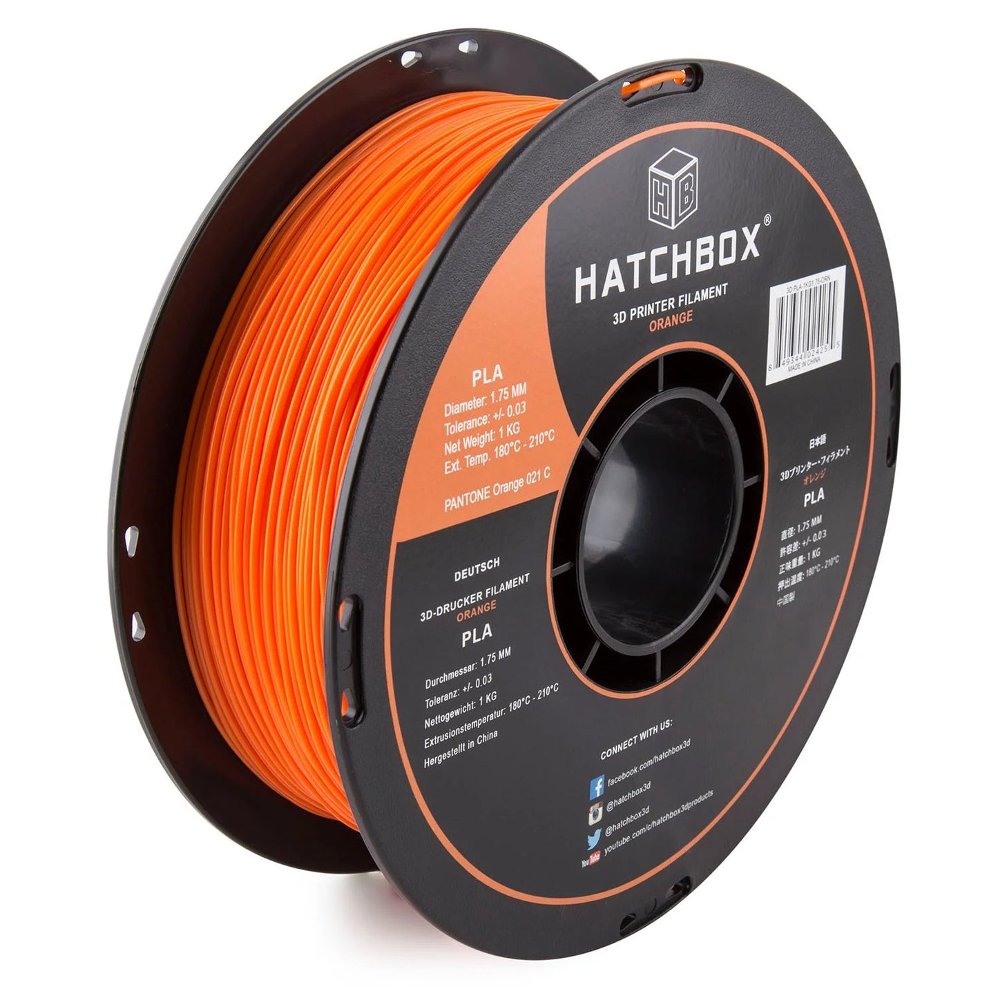 Hatchbox PLA Filament β Orange β 1.75mm, 1kg