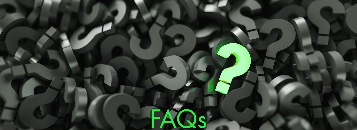 a pile of 3D question marks with a glowing lime green question mark in front