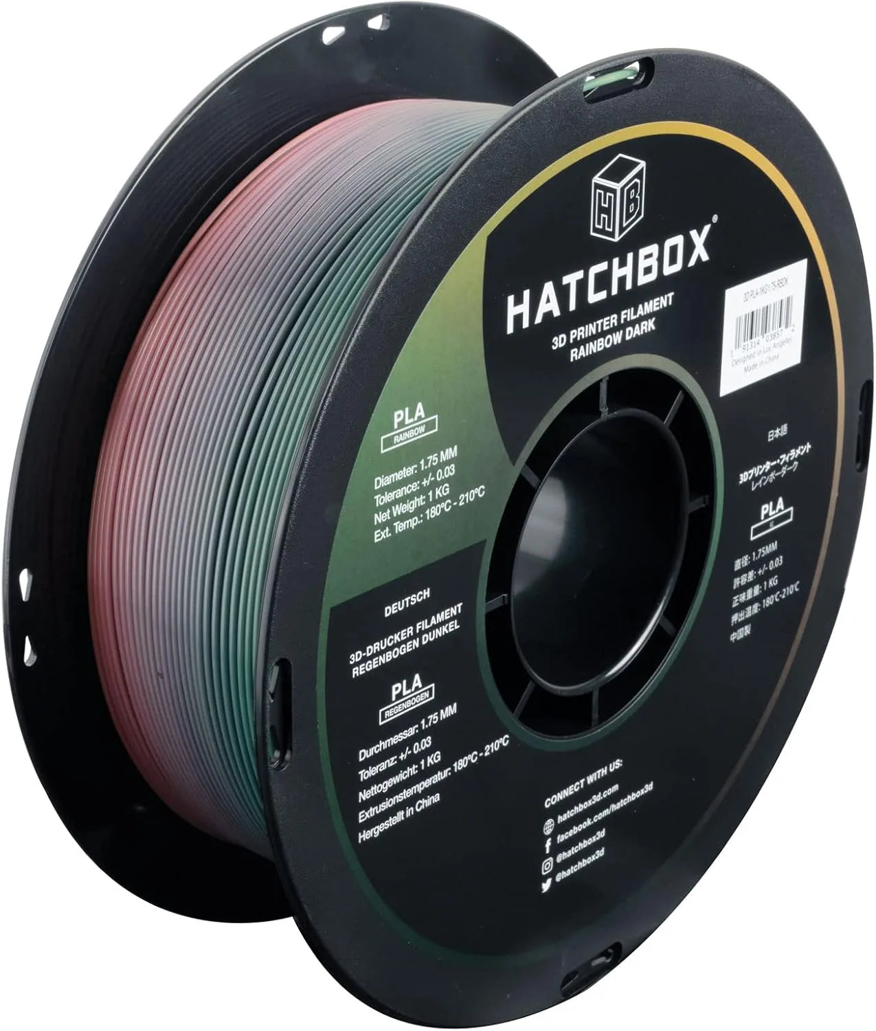 Hatchbox PLA Filament – Dark Rainbow – 1.75mm, 1kg