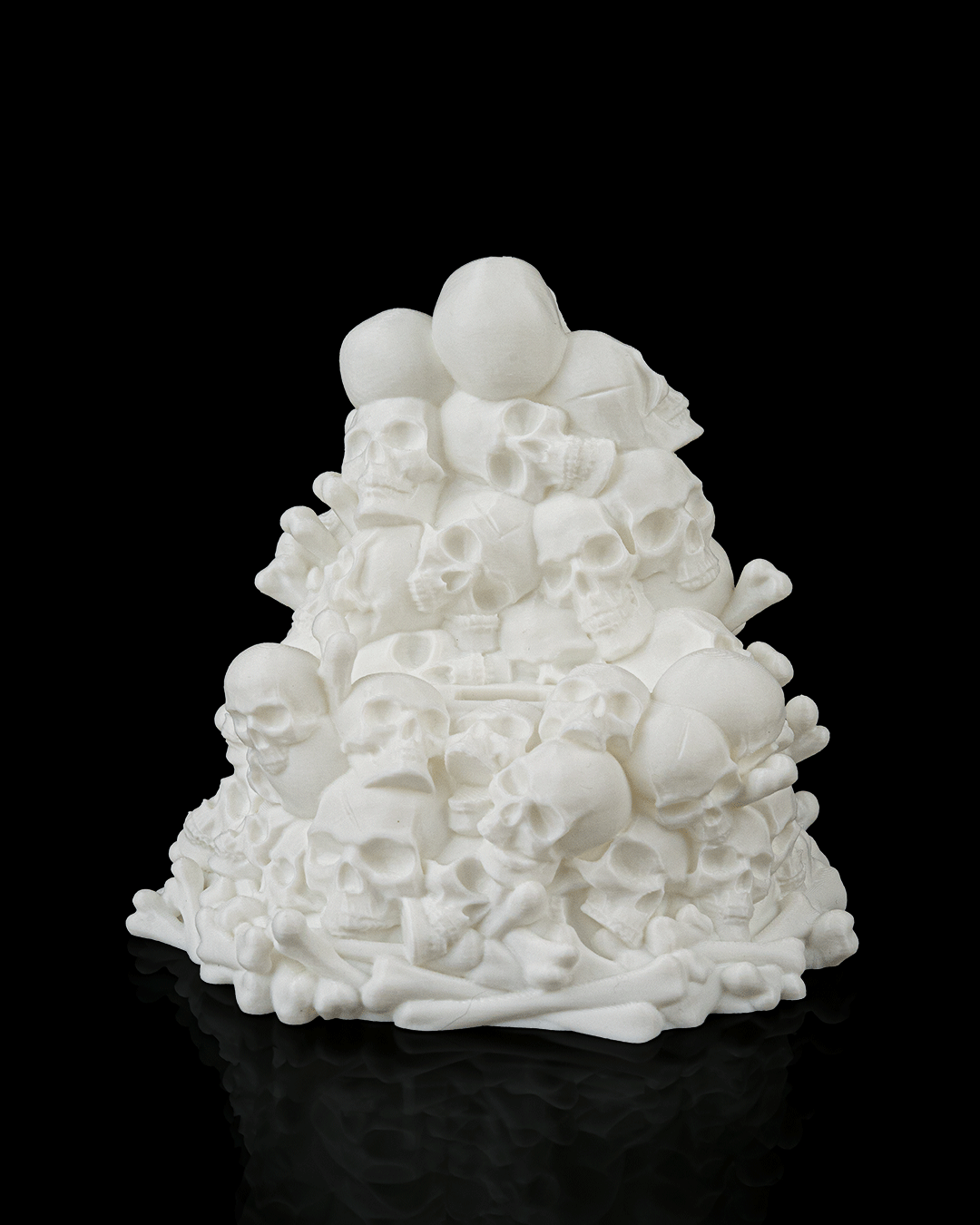 White PLA 3D printed skull throne phone holder with charging slot, West Texas 3D printing by Contrive3D.