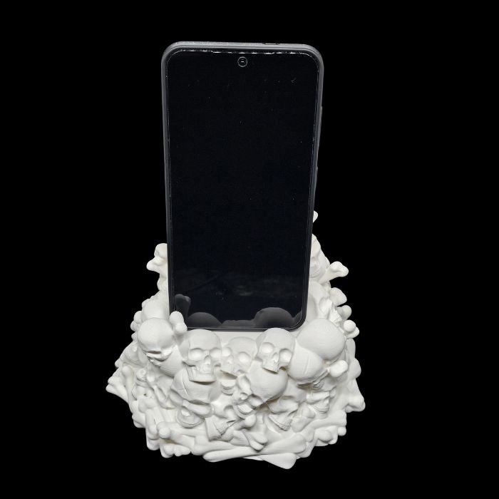 Bone Throne 3D printed phone holder with skull and bone design, made in Lubbock, Texas by Contrive3D
