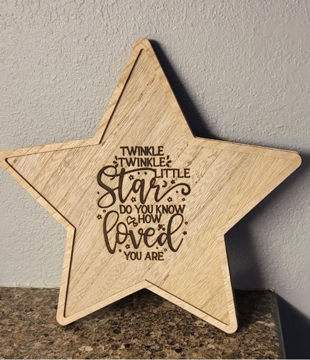 Contrive3D Wood Star Engraved Twinkle Twinkle Little Star Quote Lubbock Texas