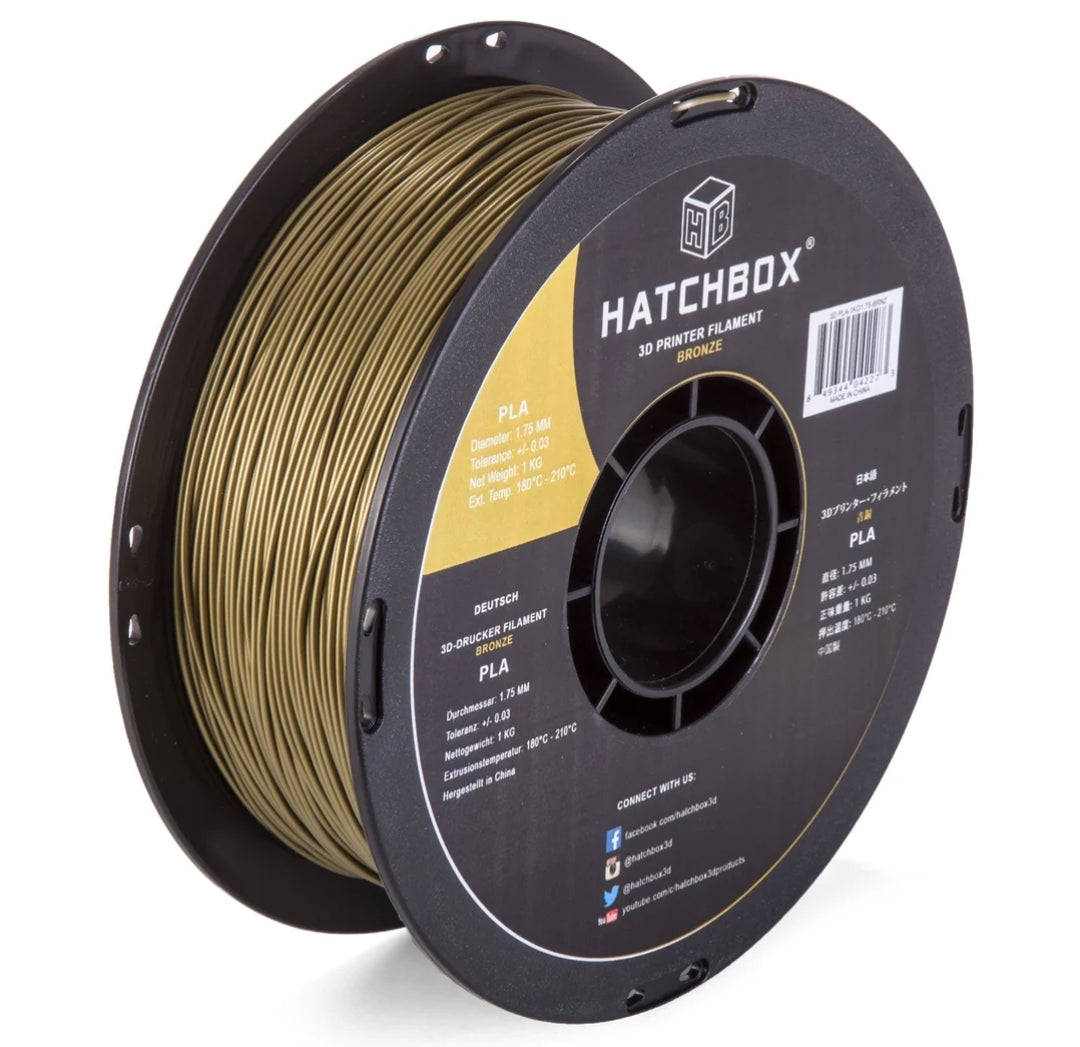 Contrive3D sells Hatchbox3D 1.75mm PLA 3D Printing Filament in Lubbock Texas. Pictured is Bronze.