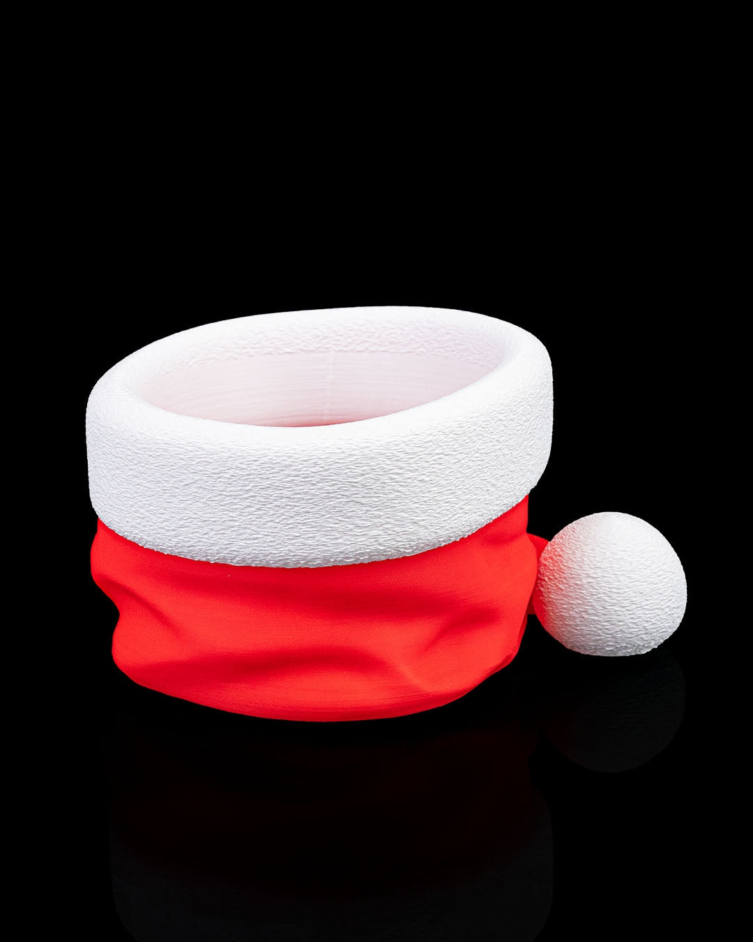 Empty view of Santa’s Snack Hat Bowl showing the white brim and red hat detail