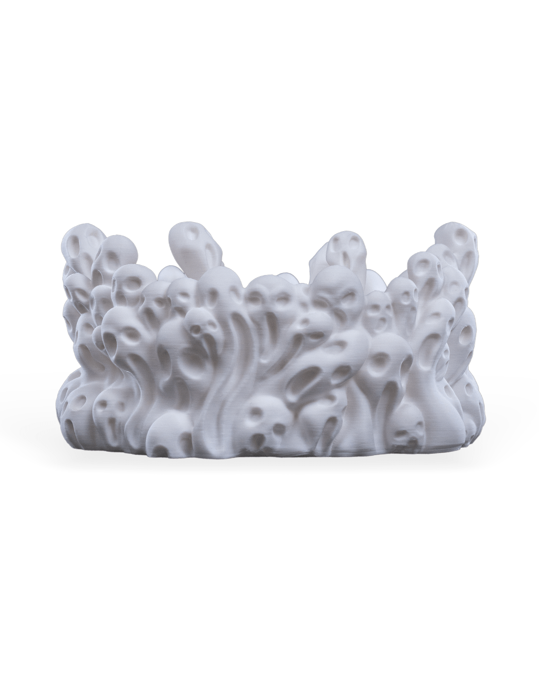 White PLA 3D printed ghostly soul candy holder, perfect for Halloween décor or year-round gothic style.