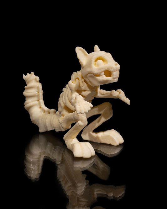 Front view of 3D printed Skeleton Fidget Squirrel with curled tail and articulated limbs.