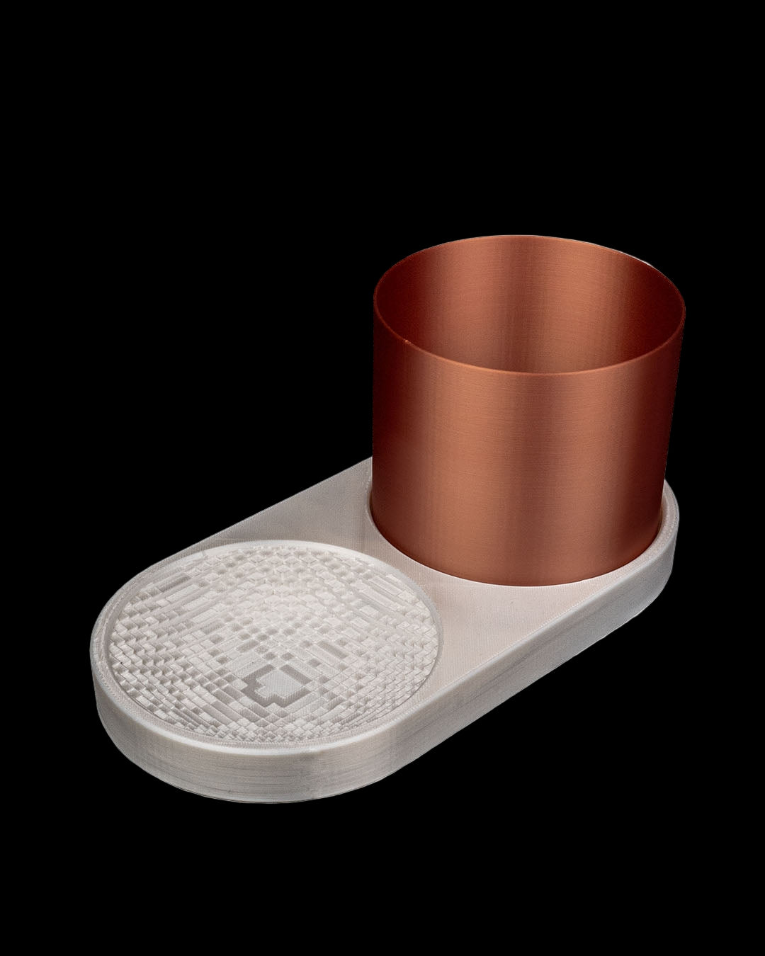 Dual-use VOXEL planter and desk organizer with enamel-sealed brown planter cup