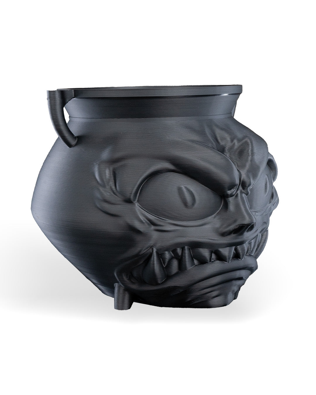 Angled view of the Angry Cauldron Candy Holder, gothic-inspired candy bowl.
