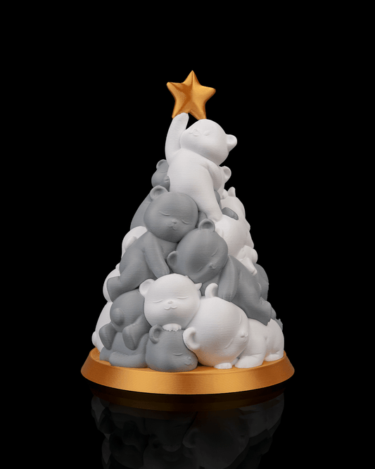3D printed Beary Christmas Tree sculpture featuring stacked bears and a golden star on top