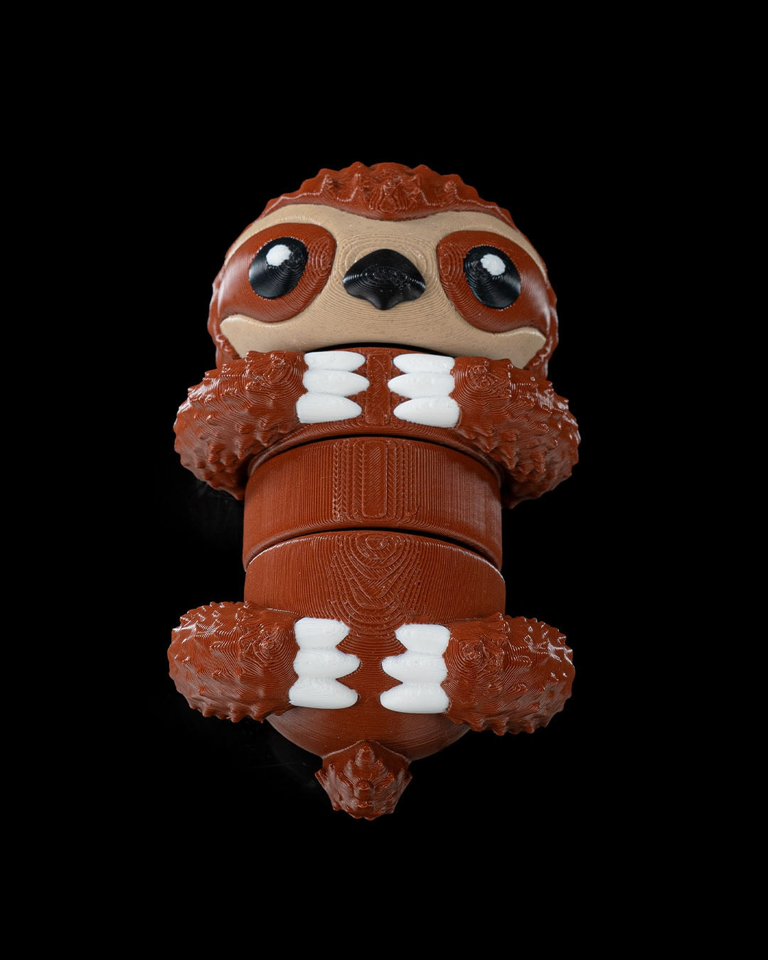 Top view of 3D printed Cute Flexi Sloth toy front view showing articulated design and detailed facial features.