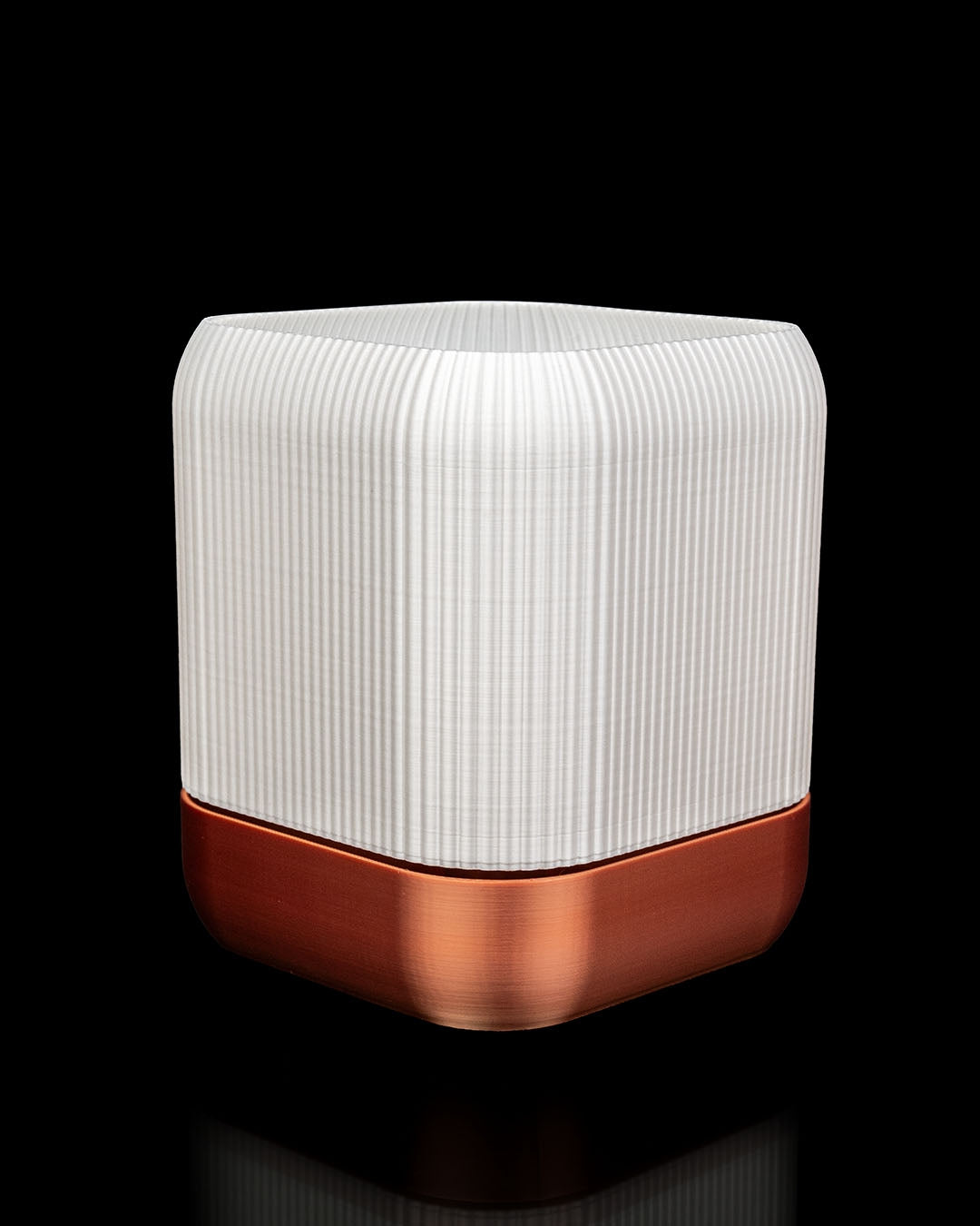 QUADRA self-watering planter in white and brown showing modern PETG indoor plant pot design- angled