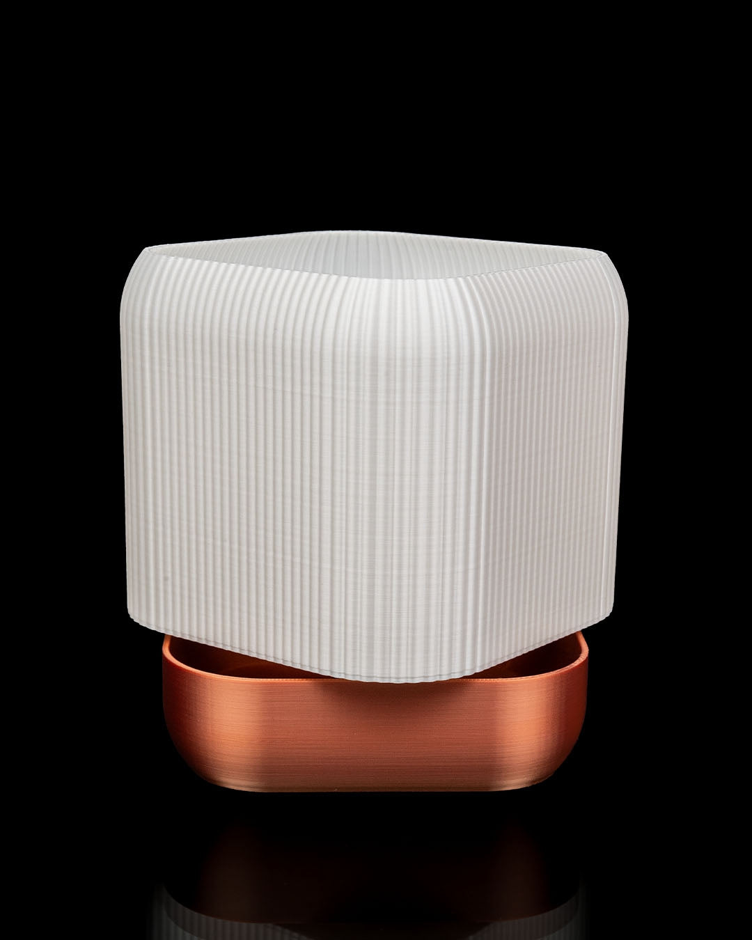 QUADRA self-watering planter in white and brown showing modern PETG indoor plant pot design - angled to show opening