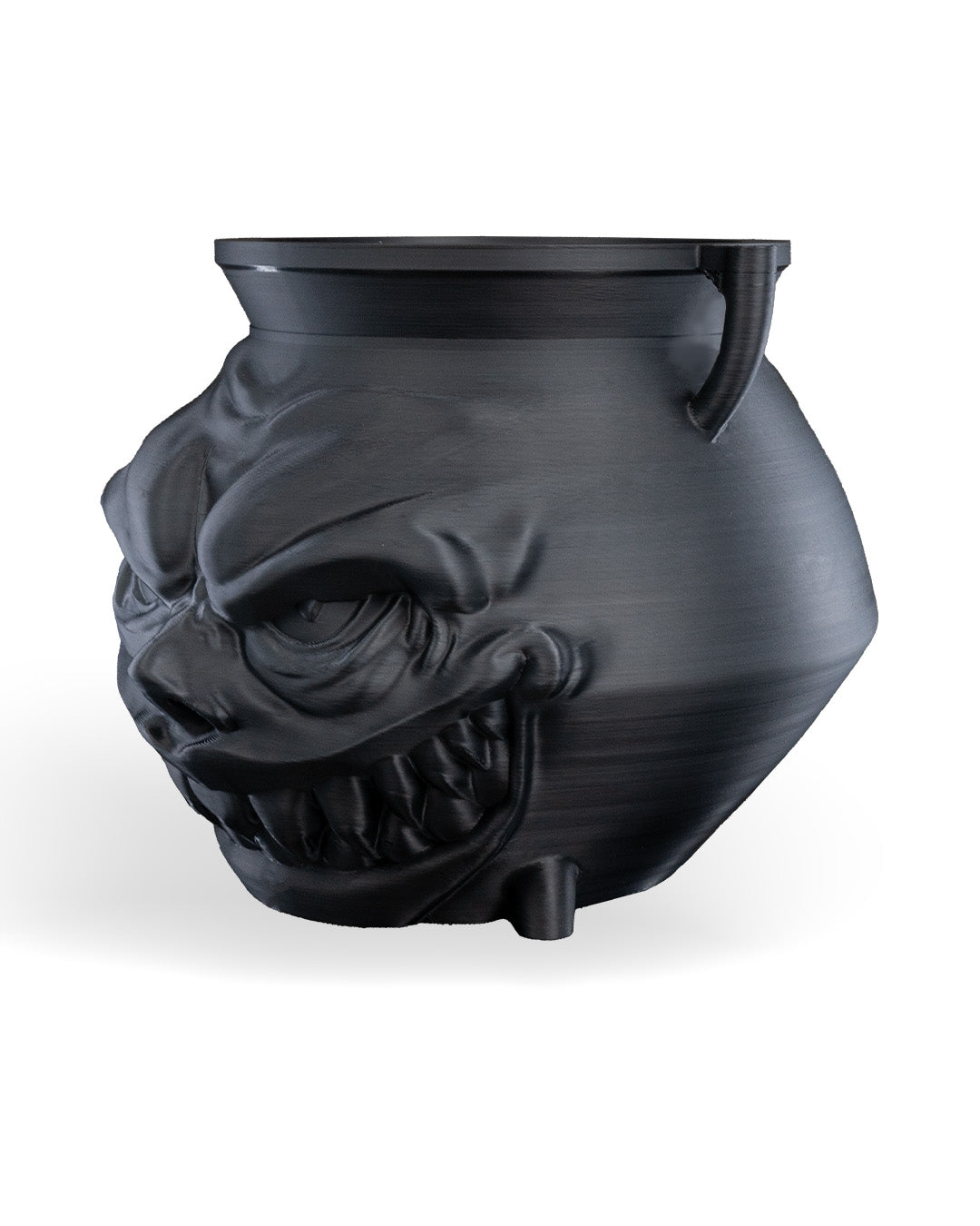 Angled view of the Greedy Cauldron Candy Holder, gothic-inspired candy bowl