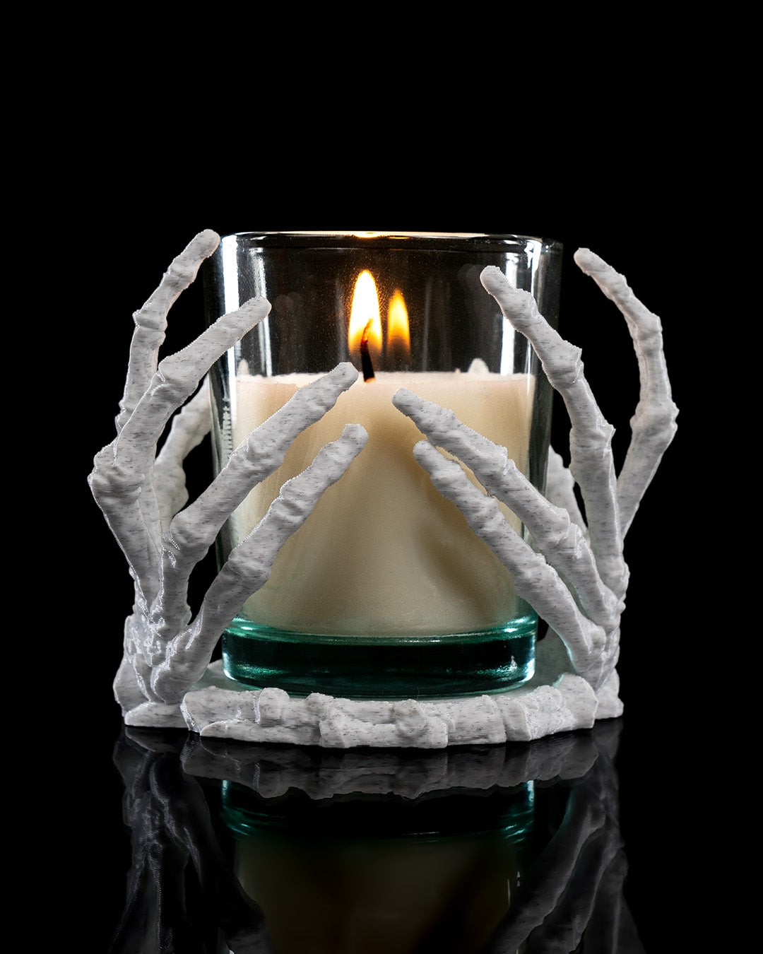 Small Light Touch Skeleton Hands Candle Holder with glass votive candle inside