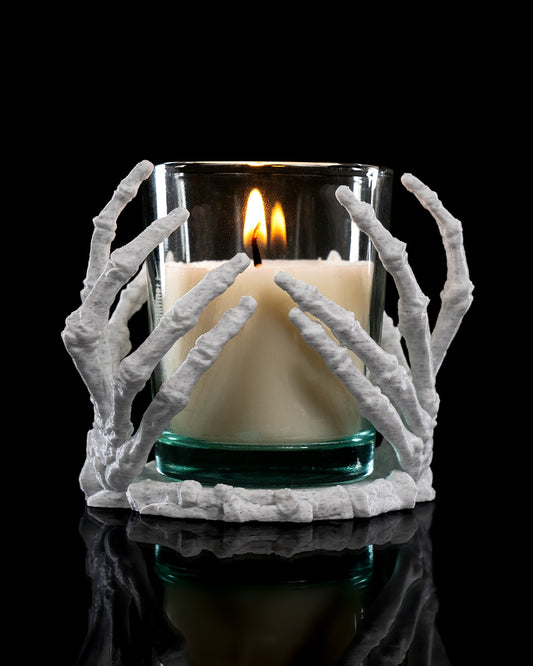 Small Light Touch Skeleton Hands Candle Holder with glass votive candle inside