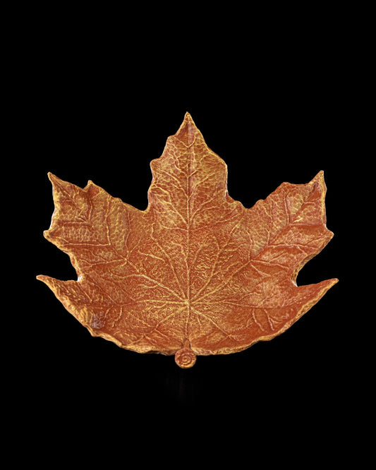 3D printed maple leaf trinket dish in rustic gold finish – fall décor bowl - Contrive3D.