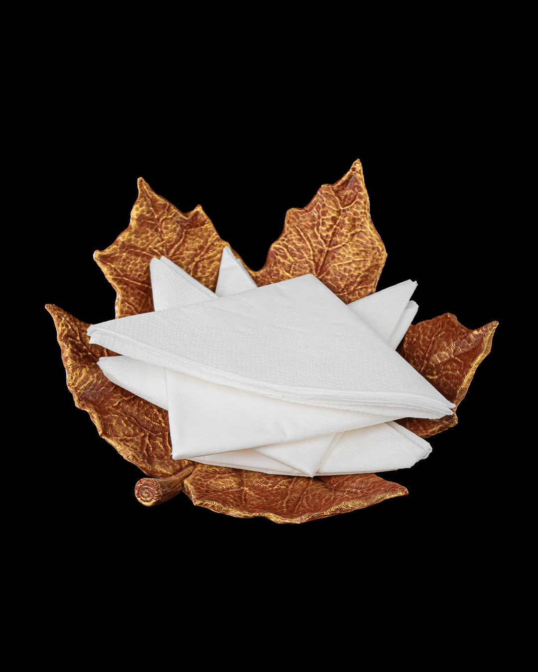 Maple leaf dish used as a napkin holder – detailed autumn décor - Contrive3D.