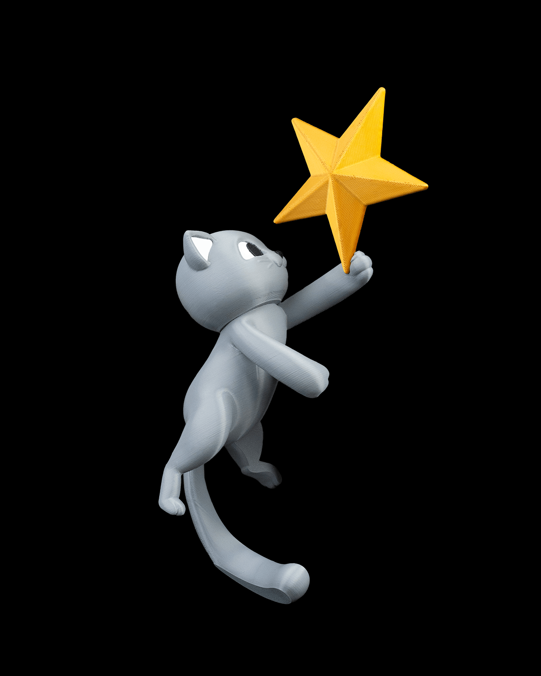 Side view of Meowy Christmas Tree Topper displaying the cat’s playful pose.