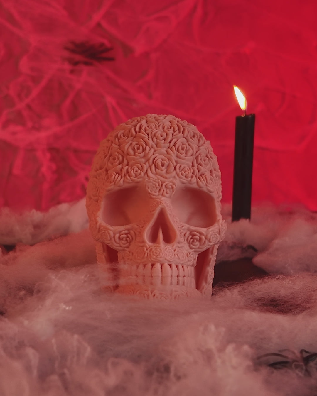 Video of 3D printed skull ornament with gothic design, Bloom of Doom Skull Contrive3D Lubbock, TX.