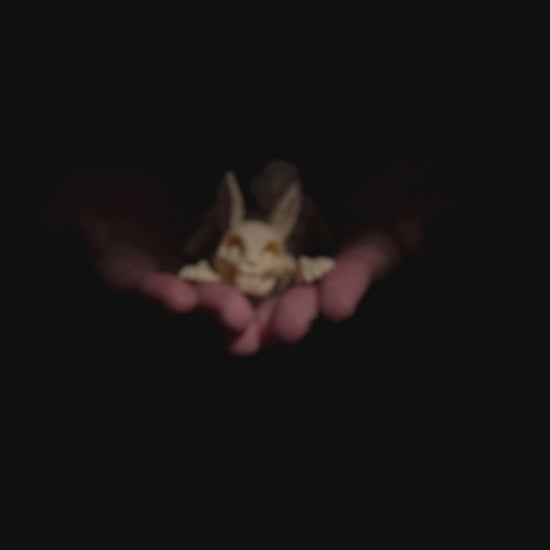 360-degree rotation video of articulated Skeleton Fidget Bunny showing posable ears and skeletal structure.