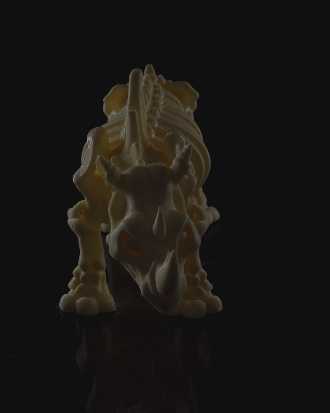 360-degree rotation video of 3D printed Skeleton Fidget Rhino showing articulated design and skeletal structure.