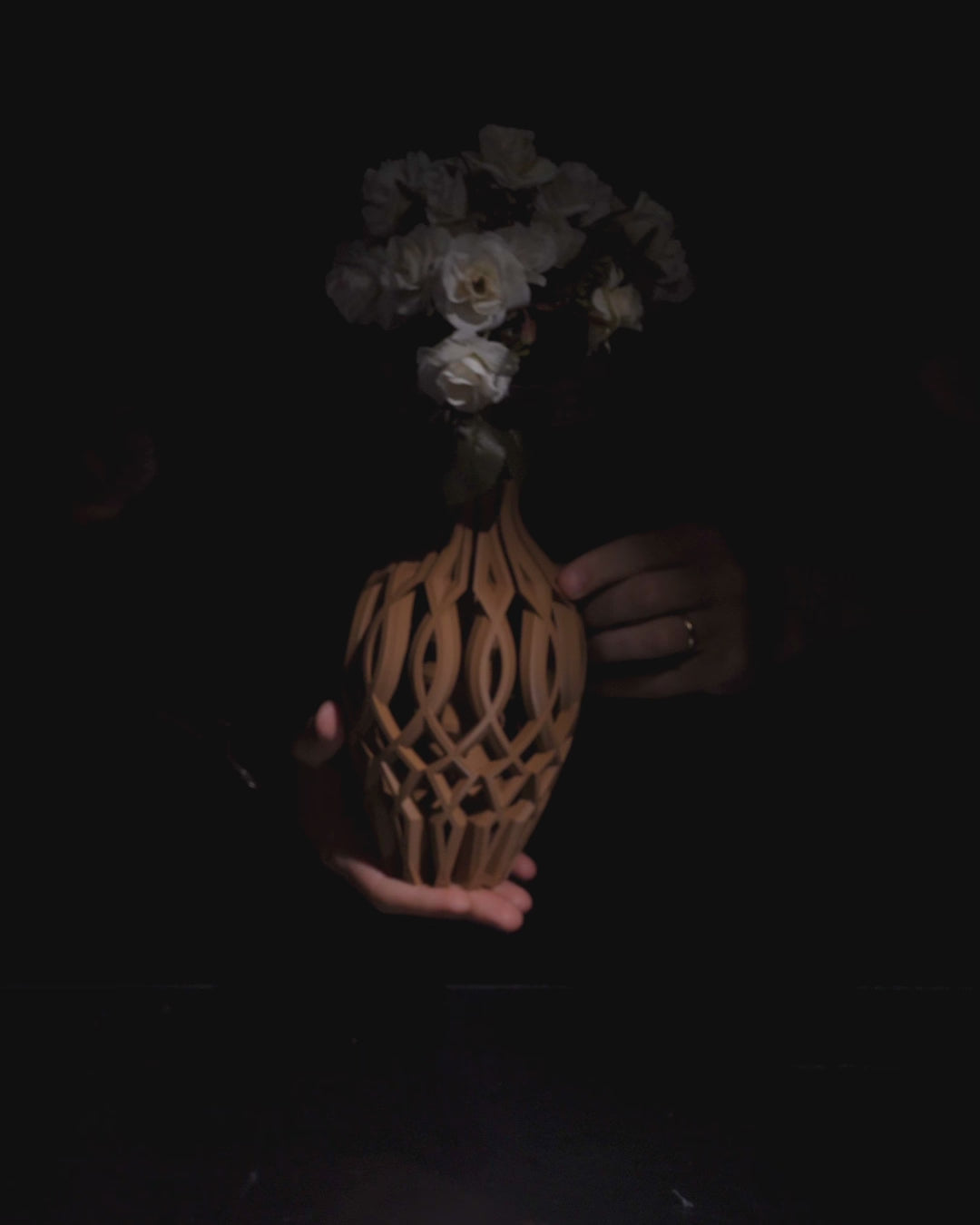 360-degree video of the Vista Vase showing geometric lattice design and enamel-sealed PETG finish.