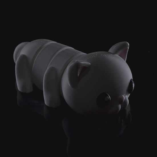 Video demonstrating the Flexi Cat's smooth articulated movement, showing how the 3D printed segments bend and flex.