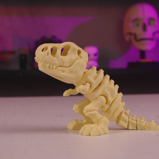 360-degree showcase video of the 3D printed Skeleton T-Rex highlighting bone detail and movement.