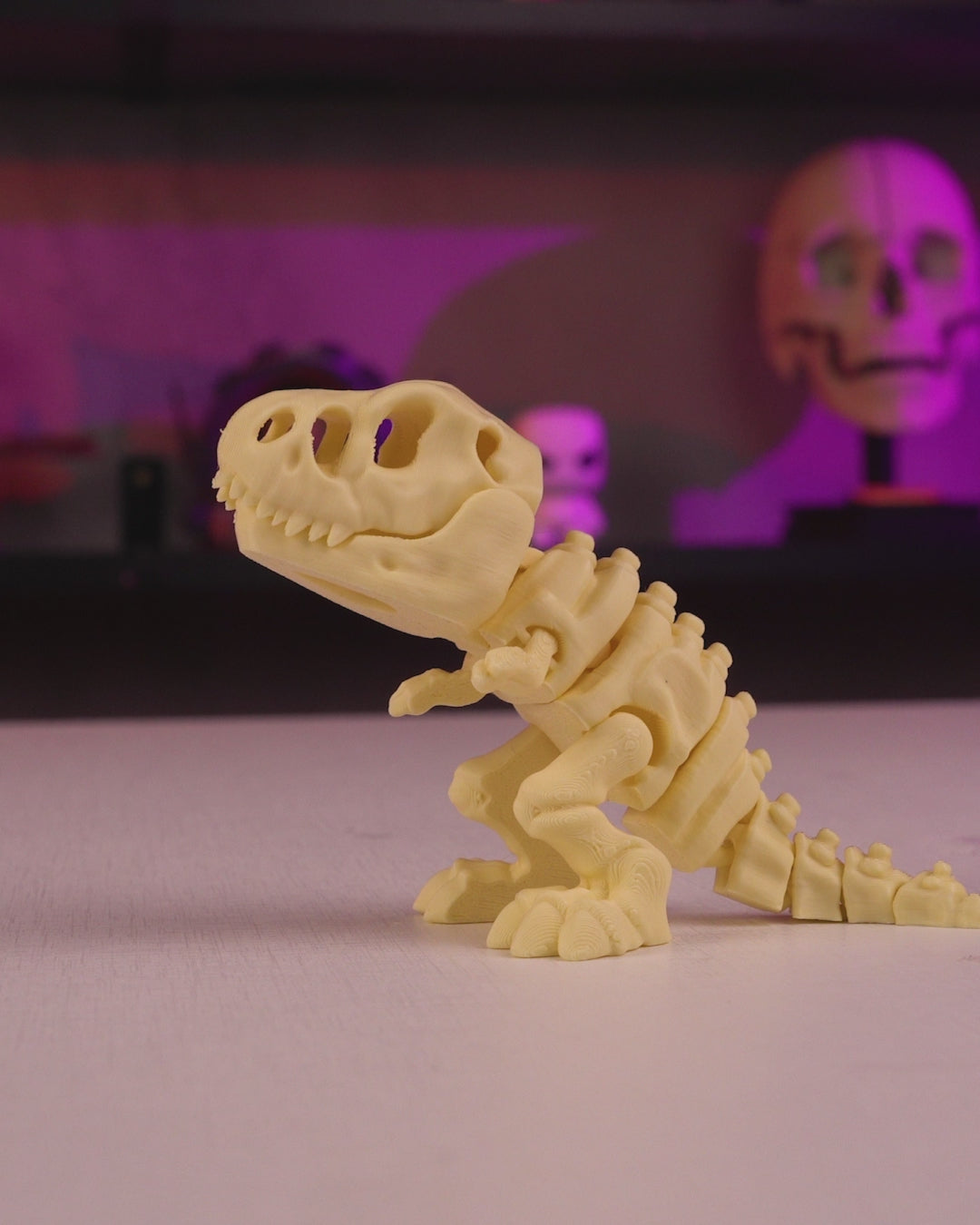 360-degree showcase video of the 3D printed Skeleton T-Rex highlighting bone detail and movement.