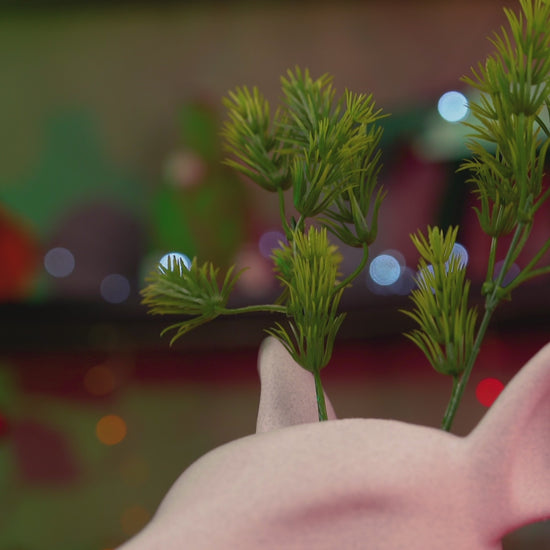 Rotating video of Rootolph the Planter showing the 3D printed reindeer head with greenery used as antlers.