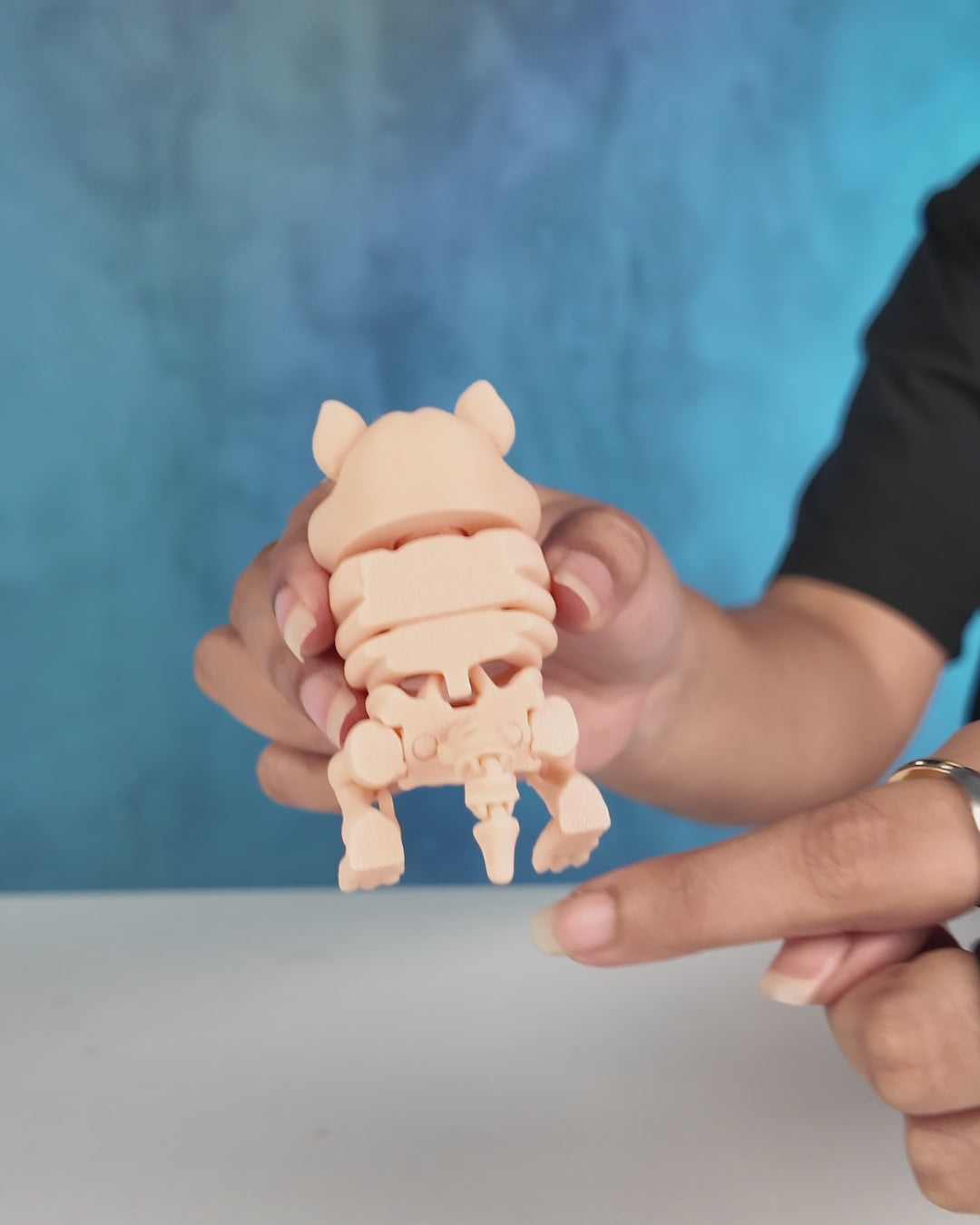 360-degree rotation video of articulated Skeleton Fidget Hamster showing posable joints and skeletal design