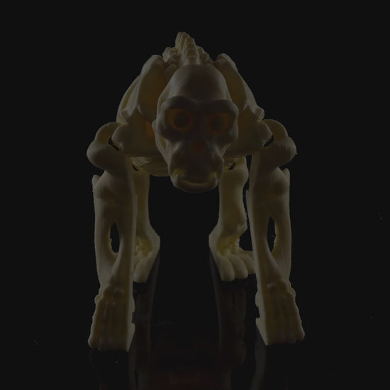360-degree rotation video of the 3D printed Flexi Skeleton Chimp showing articulation and details.