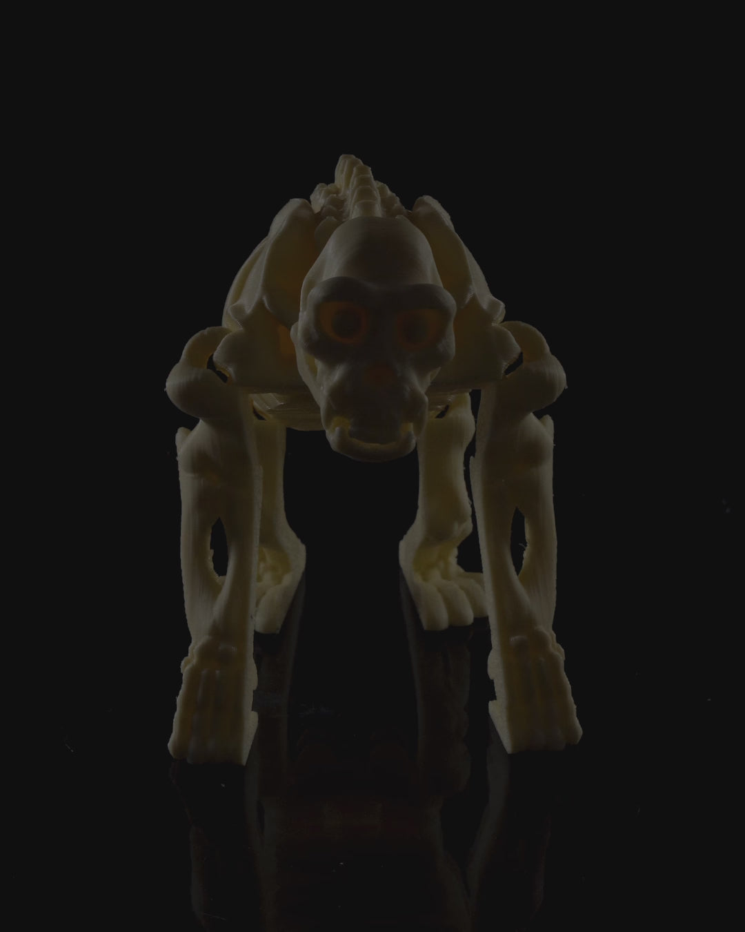 360-degree rotation video of the 3D printed Flexi Skeleton Chimp showing articulation and details.