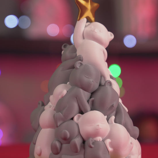 Rotating video of 3D printed Beary Christmas Tree showing all angles of the stacked bear design.