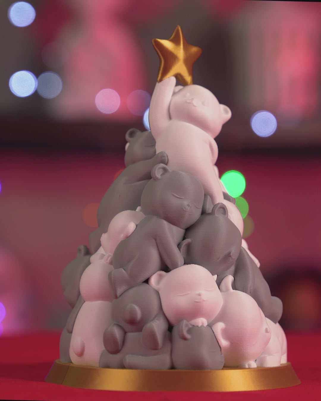 Rotating video of 3D printed Beary Christmas Tree showing all angles of the stacked bear design.