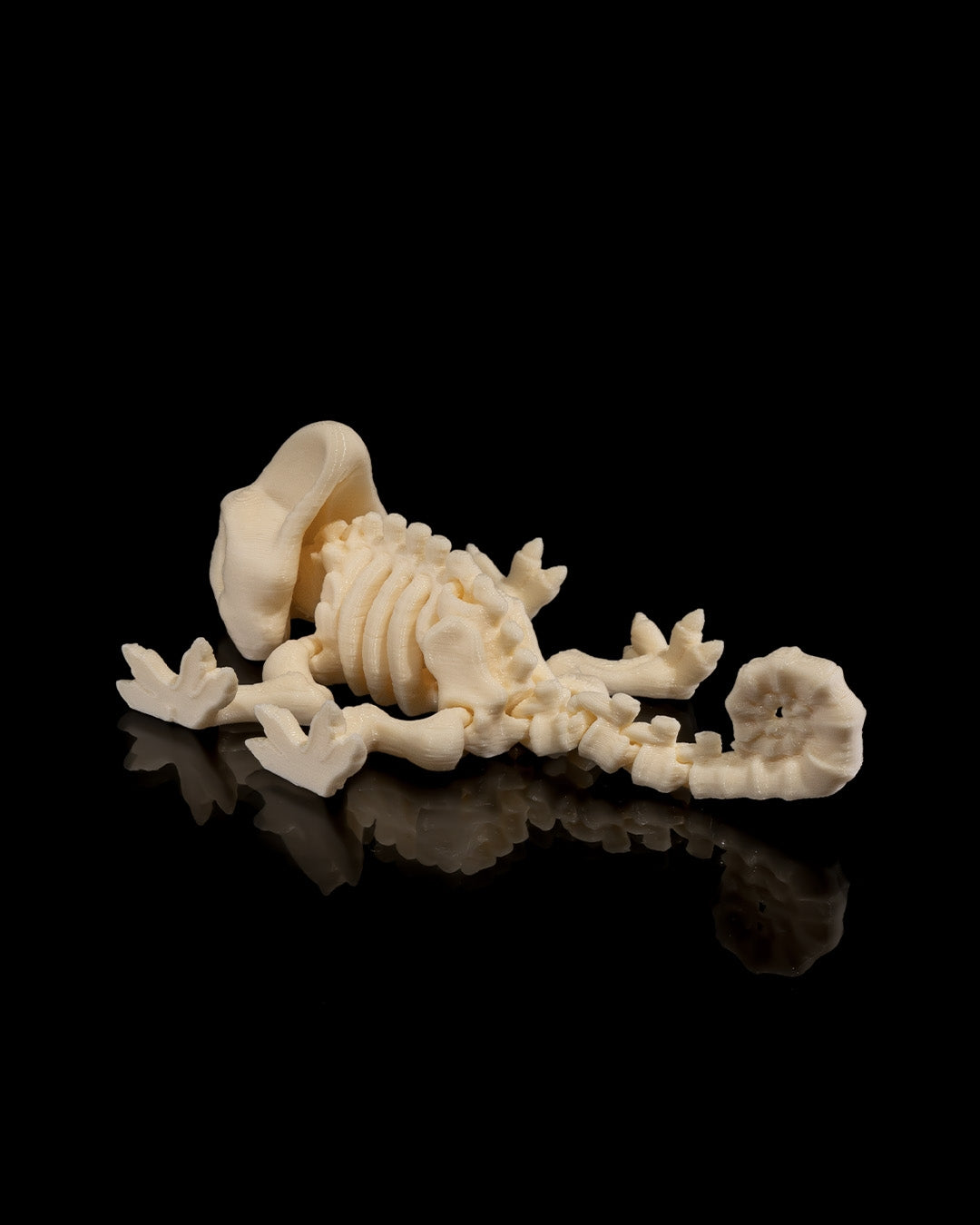 rear flat profile of articulated Skeleton Fidget Chameleon 3D print in beige PLA