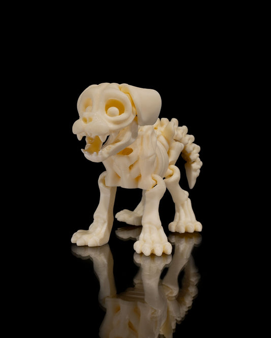 Front view of 3D printed Skeleton Fidget Dog with articulated limbs and skeletal details.