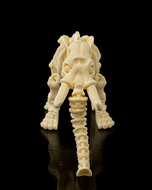 Front view of 3D printed Skeleton Fidget Elephant with flexible trunk and articulated limbs.