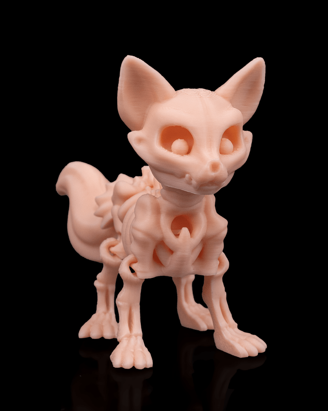 Front view of 3D printed Skeleton Fidget Fox with upright ears and articulated limbs.