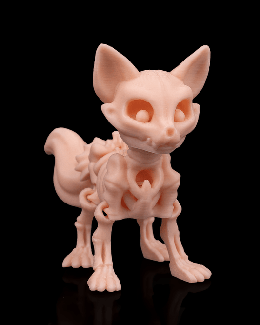 Front view of 3D printed Skeleton Fidget Fox with upright ears and articulated limbs.