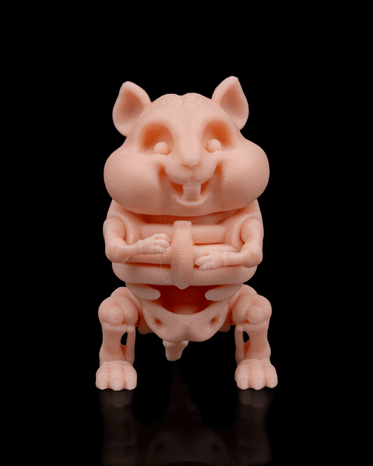 Front view of 3D printed Skeleton Fidget Hamster with round body and articulated joints.
