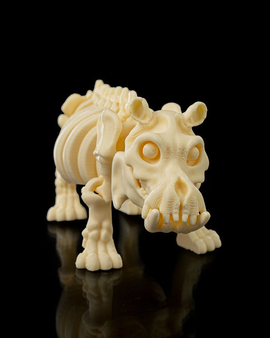 Front view of 3D printed Skeleton Fidget Hippo with articulated joints and skeletal details.