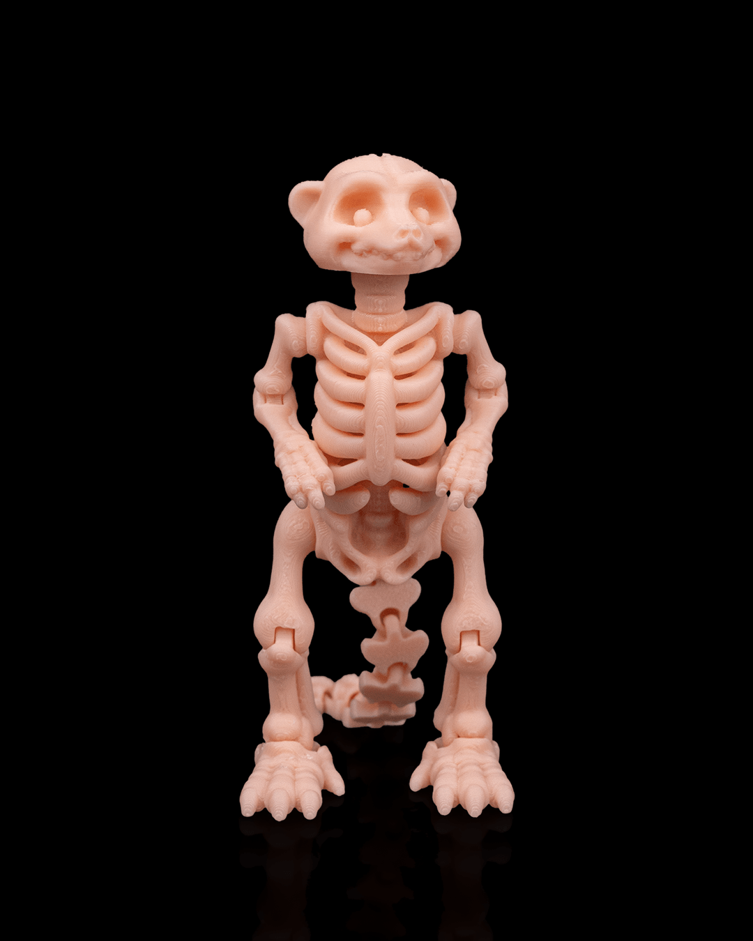 3D printed Skeleton Fidget Meerkat standing upright at 11cm tall in beige PLA.