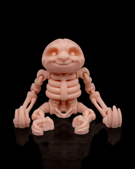 Front view of 3D printed Skeleton Fidget Sloth with long arms and articulated joints.